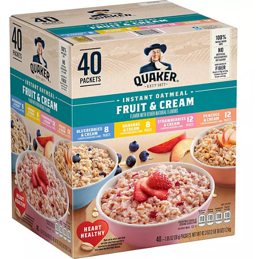 Product image of Quaker Instant Oatmeal Fruit & Cream, Variety Pack (40 pk.)
