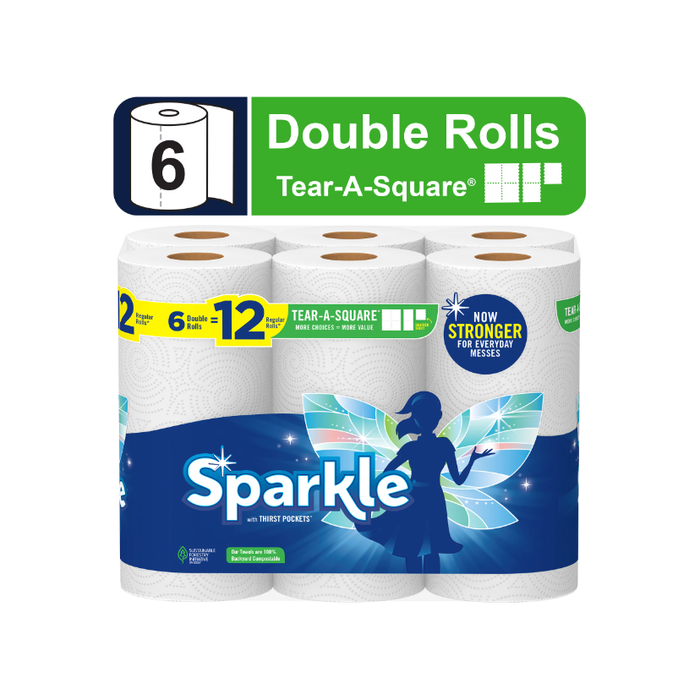 Product image of Sparkle Tear-a-Square Paper Towels, White, 6 Double Rolls