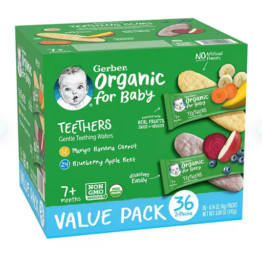 Product image of Gerber Organic Gentle Teething Wafers, Variety Pack (36 ct.)