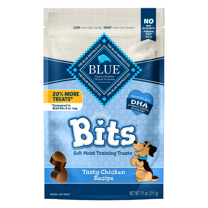 Product image of Blue Buffalo BLUE Bits Training Treats Chicken Flavor Soft Treats for Dogs, Whole Grain, 11 oz. Bag