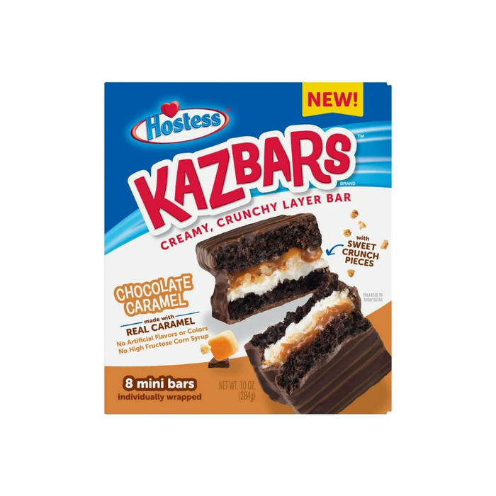 Product image of Hostess Chocolate Caramel Kazbars Creamy & Crunchy Layer Bar, Individually Wrapped, 8 Count 10 oz
