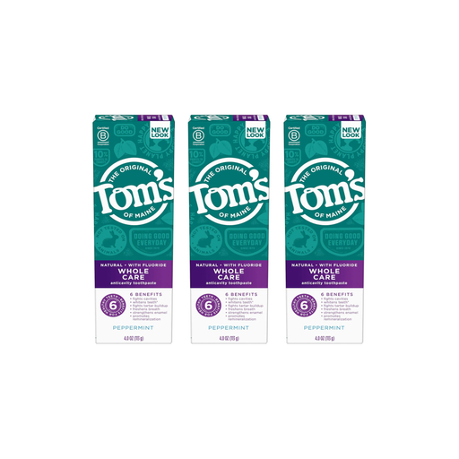 Product image of Tom's of Maine Whole Care Natural Toothpaste with Fluoride, Peppermint, 4 oz 3(PACK)