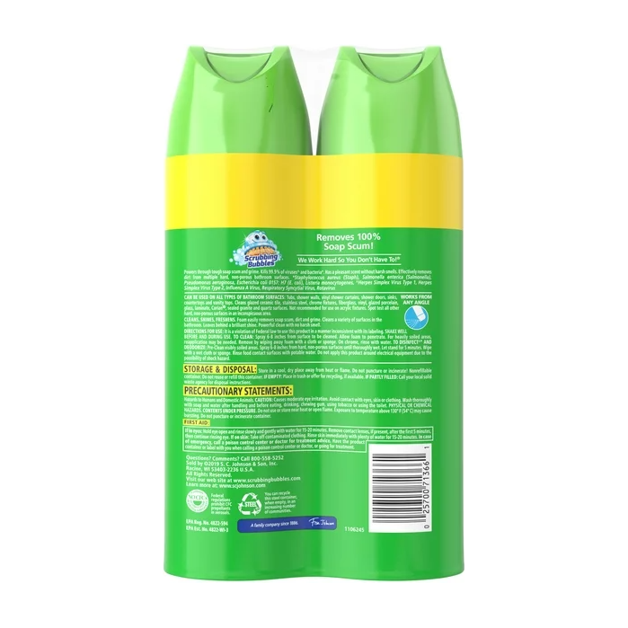 Product image of Scrubbing Bubbles Bathroom Grime Fighter Aerosol, Disinfectant Spray; Effective Tile, Bathtub, Shower and Overall Bathroom Cleaner (1 Aerosol Spray), Citrus, 20 Oz (Pack of 2)