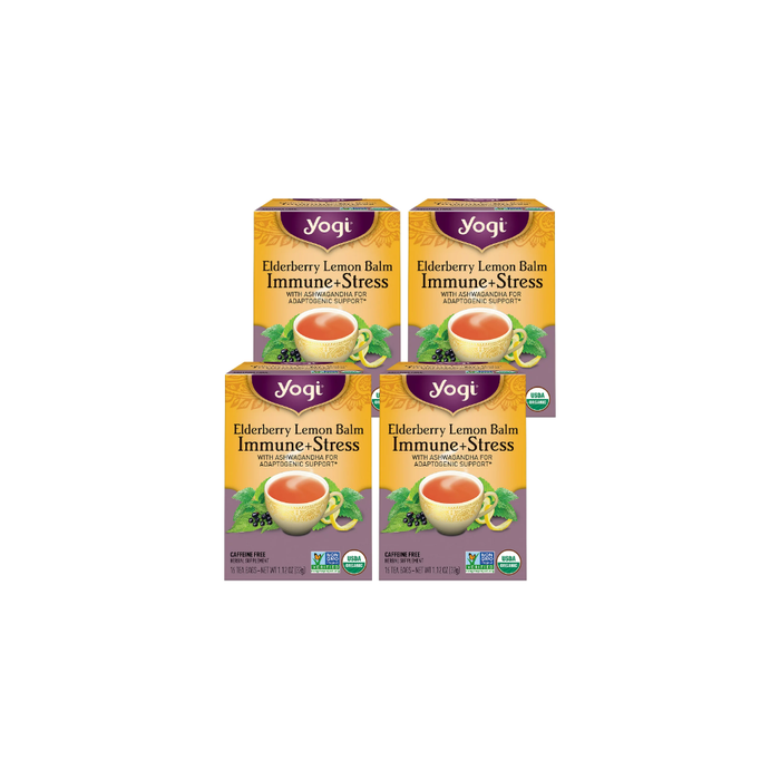 Product image of Yogi Tea Elderberry Lemon Balm Immune Plus Stress, Organic Tea Bags, 4 Boxes of 16