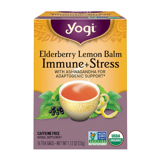 Product image of Yogi Tea Elderberry Lemon Balm Immune Plus Stress, Organic Tea Bags, 4 Boxes of 16