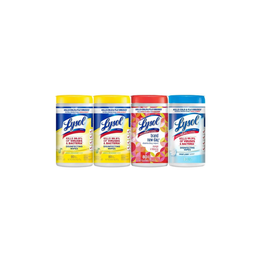 Product image of Lysol Disinfectant Wipes Bundle, Multi-Surface Antibacterial Cleaning Wipes, For Disinfecting & Cleaning, contains x2 Lemon & Lime Blossom (160ct) x1 Crisp Linen (80ct) & x1 Mango & Hibiscus (80ct)