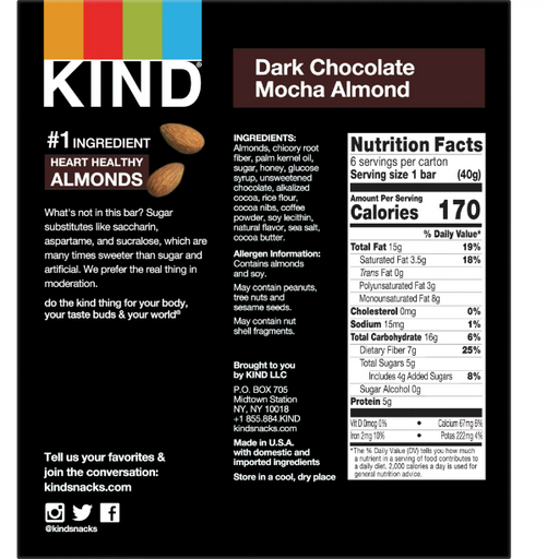 Product image of KIND Nut Bars, Dark Chocolate Mocha Almond, 1.4 oz, 6 Ct