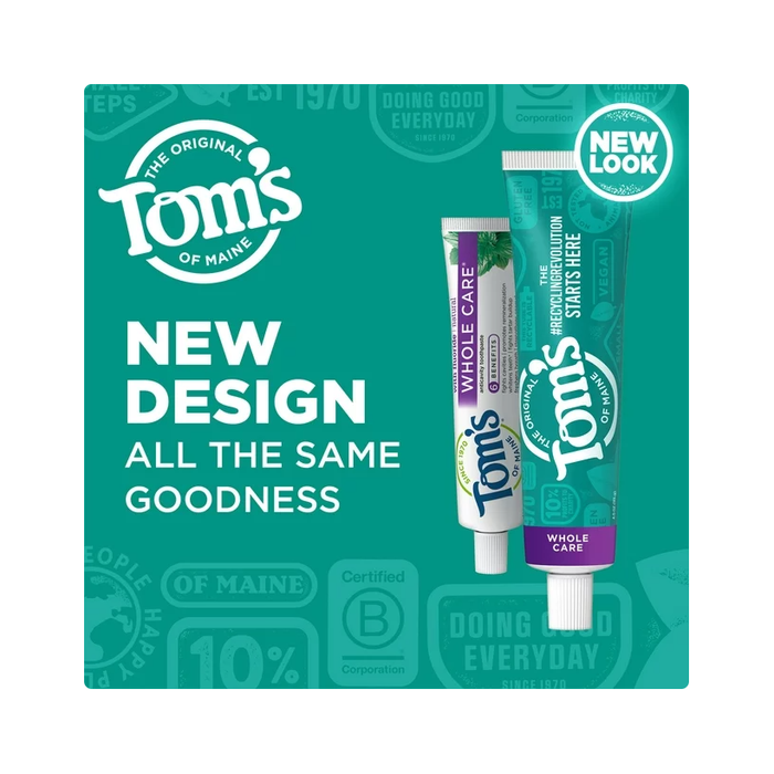 Product image of Tom's of Maine Whole Care Natural Toothpaste with Fluoride, Peppermint, 4 oz 3(PACK)