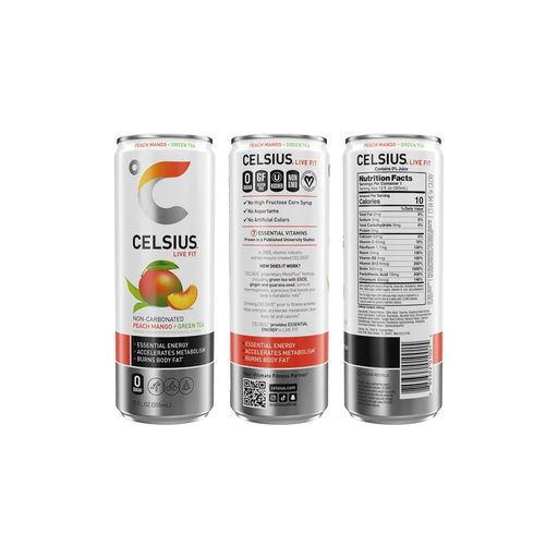 Product image of CELSIUS Essential Energy Drink 12 Fl Oz, Peach Mango Green Tea