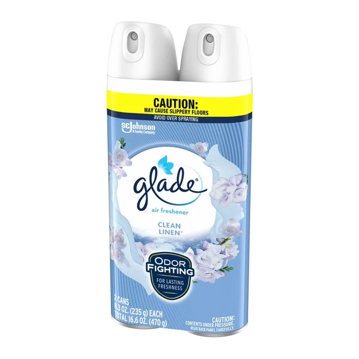 Product image of Glade Aerosol Spray, Air Freshener for Home, Clean Linen Scent, Fragrance Infused with Essential Oils, Invigorating and Refreshing, with 100% Natural Propellent, 8.3 oz, 2 Pack