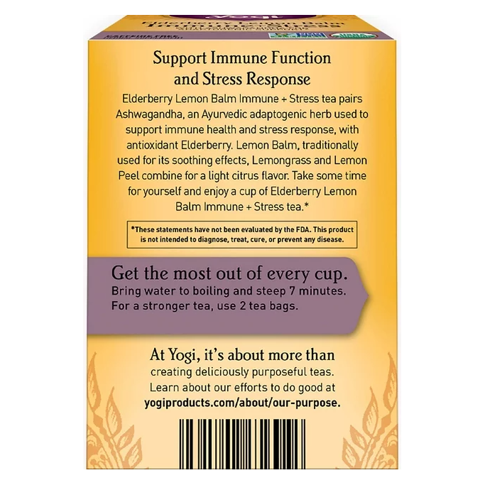 Product image of Yogi Tea Elderberry Lemon Balm Immune Plus Stress, Organic Tea Bags, 4 Boxes of 16