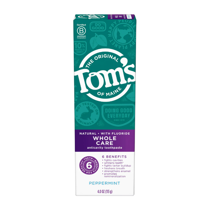 Product image of Tom's of Maine Whole Care Natural Toothpaste with Fluoride, Peppermint, 4 oz 3(PACK)