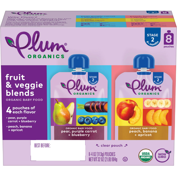 Product image of Plum Organics Stage 2 Organic Baby Food Pouches: Variety Pack - 4 oz, 8 Pack
