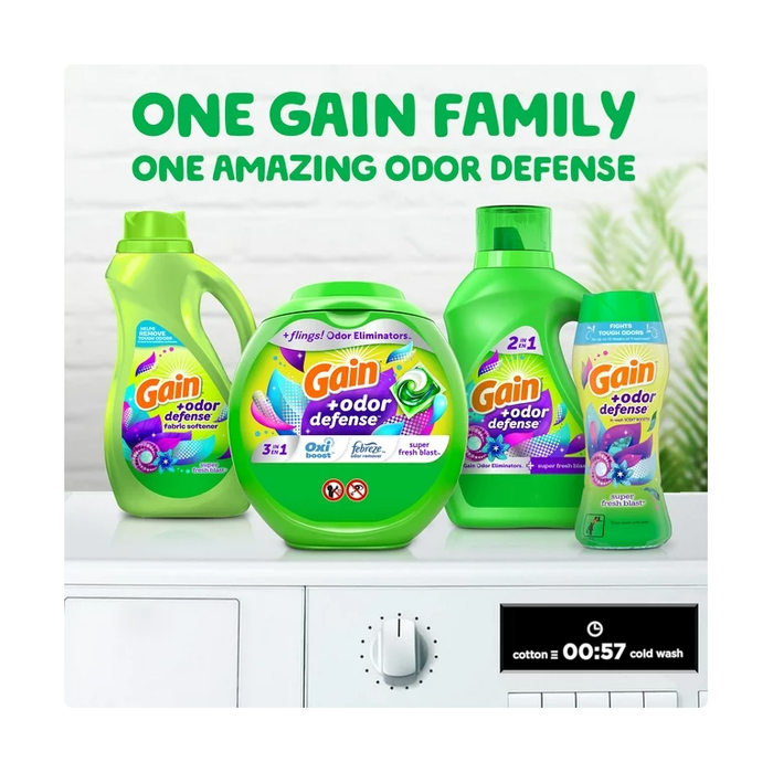 Gain Flings HE Compatible Super Fresh 3-in-1 with Febreze and Oxi Odor Defense Liquid Laundry Detergent Pacs