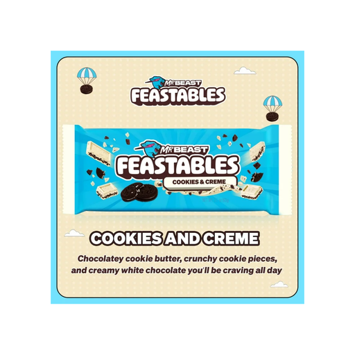 Product image of Feastables Mr Beast Cookies and Creme White Chocolate Bar, 2.1 oz (60g)