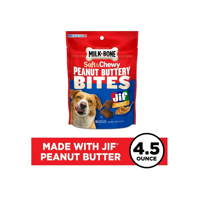 Product image of Milk-Bone Peanut Buttery Bites Soft Dog Treats With Jif Peanut Butter, 4.5-Oz