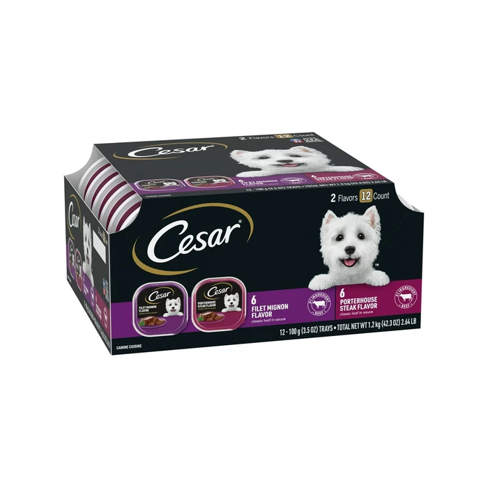 Product image of CESAR Classic Loaf in Sauce Beef Flavors Wet Dog Food Variety Pack, (12 Pack) 3.5 oz. Trays