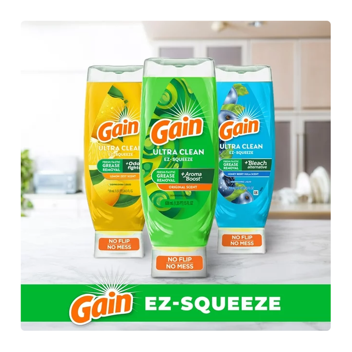 Product image of Gain EZ-Squeeze Dishwashing Liquid Dish Soap, Original Scent, 14.70 fl oz
