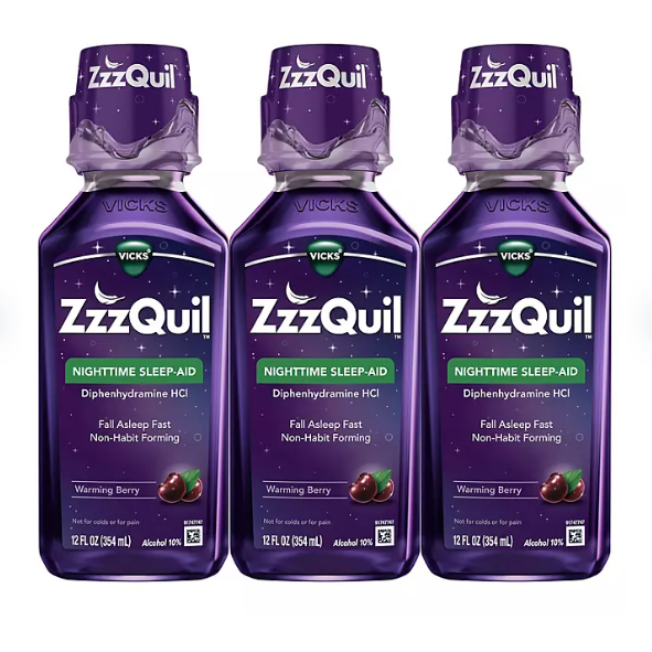 Product image of ZzzQuil Nighttime Sleep-Aid, Berry Flavor (12 fl. oz., 3 pk.)