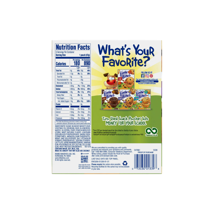 Product image of Entenmann's Little Bites Blueberry Mini Muffins, 5 Pouches, 8.25 oz Box