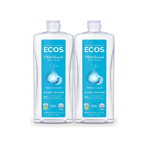 Product image of ECOS Hypoallergenic Liquid Dish Soap, Free & Clear, 25 Fluid Ounce (Pack of 2)
