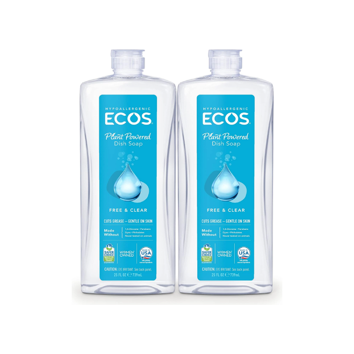 Product image of ECOS Hypoallergenic Liquid Dish Soap, Free & Clear, 25 Fluid Ounce (Pack of 2)