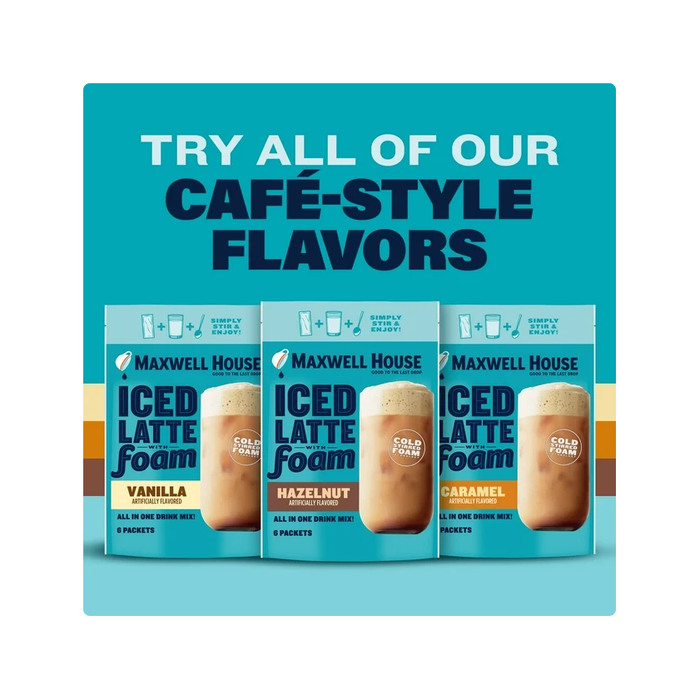 Product image of Maxwell House Iced Latte with Foam - Hazelnut Flavor | 6 Single Serve Packets