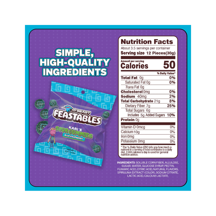 Product image of Feastables Karl Blue Raspberry Gummy Candy, Gluten Free, 3.52 oz