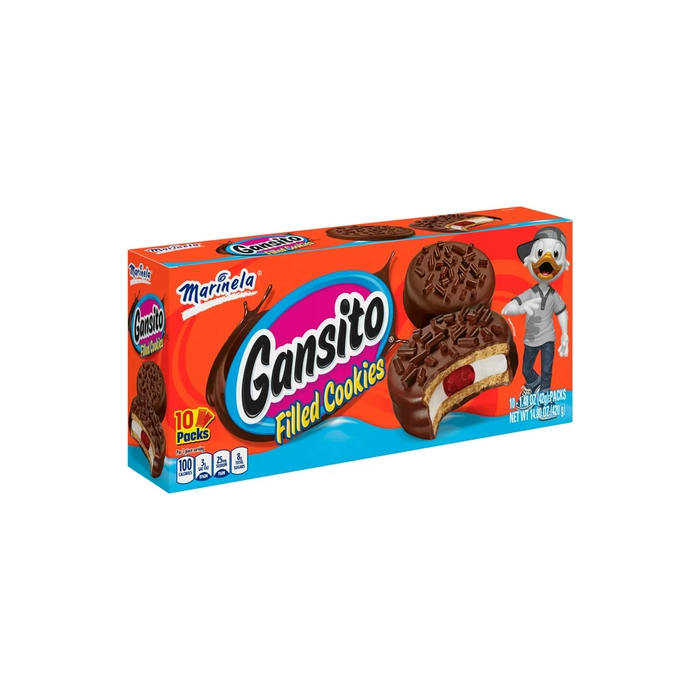 Product image of Marinela Gansito Strawberry and Crème Filled Snack Cookies with Chocolate Coating, 10 Count