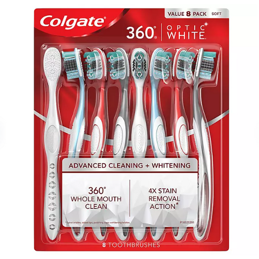 Product image of Colgate Optic White 360 Manual Toothbrush, Soft (8 pk.)