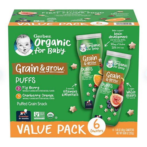 Product image of Gerber Organic Puffs, Variety Pack (1.48 oz., 6 pk.)