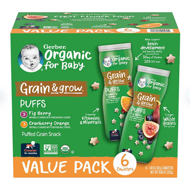 Product image of Gerber Organic Puffs, Variety Pack (1.48 oz., 6 pk.)