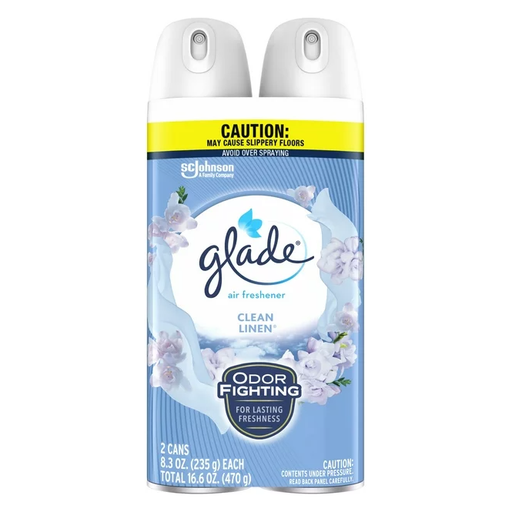 Product image of Glade Aerosol Spray, Air Freshener for Home, Clean Linen Scent, Fragrance Infused with Essential Oils, Invigorating and Refreshing, with 100% Natural Propellent, 8.3 oz, 2 Pack