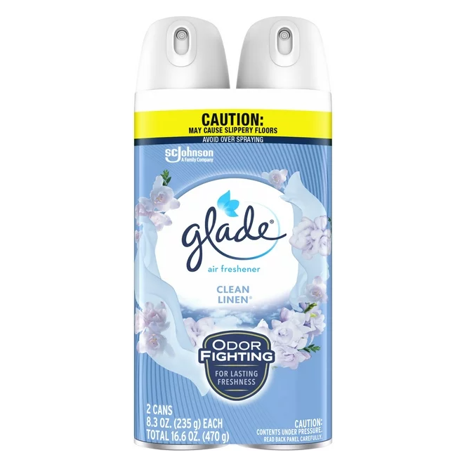 Product image of Glade Aerosol Spray, Air Freshener for Home, Clean Linen Scent, Fragrance Infused with Essential Oils, Invigorating and Refreshing, with 100% Natural Propellent, 8.3 oz, 2 Pack