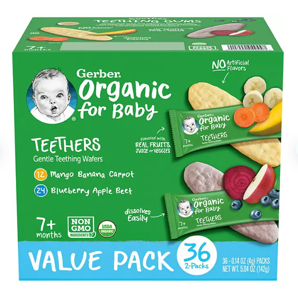 Product image of Gerber Organic Gentle Teething Wafers, Variety Pack (36 ct.)