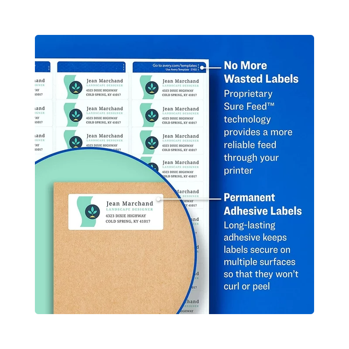 Product image of Avery Easy Peel Address Labels, Sure Feed Technology, White, 1" x 2-5/8", Laser, Inkjet, 300 Labels 0.352 lb