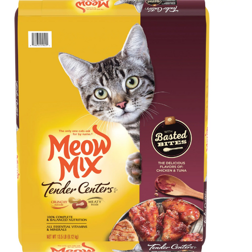 Product image of Meow Mix Tender Centers with Basted Bites, Chicken and Tuna Flavored Dry Cat Food, 13.5-Pound