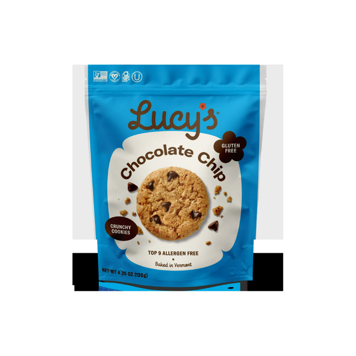 Product image of Lucy's Crunchy Cookies, Chocolate Chip, Gluten-Free, Allergen-Free, 4.25oz Pouch, 20 Count