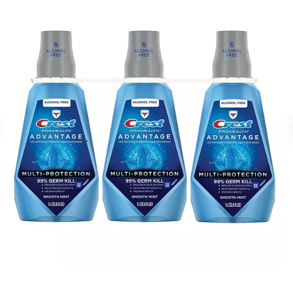 Product image of Crest Pro-Health Advantage Multi-Protection Mouthwash, Smooth Mint, 33.8 fl. oz., 3 pk.