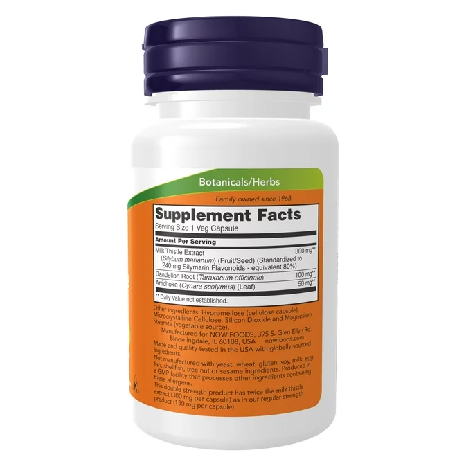 Product image of NOW Supplements, Double Strength Milk Thistle Extract 300 mg Silymarin (240 mg), 50 Veg Capsules