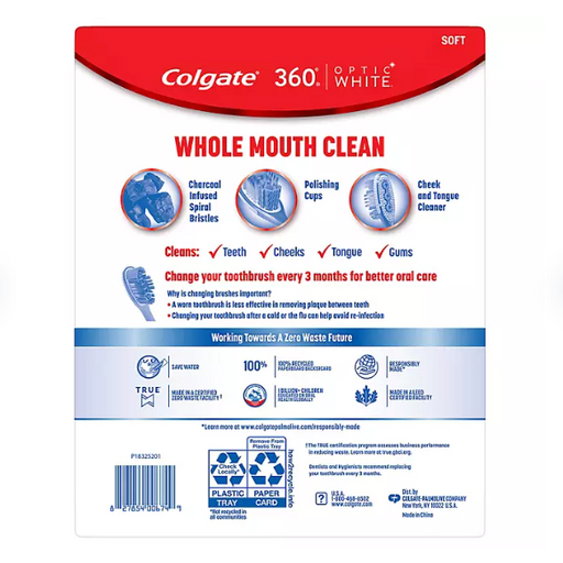 Product image of Colgate Optic White 360 Manual Toothbrush, Soft (8 pk.)