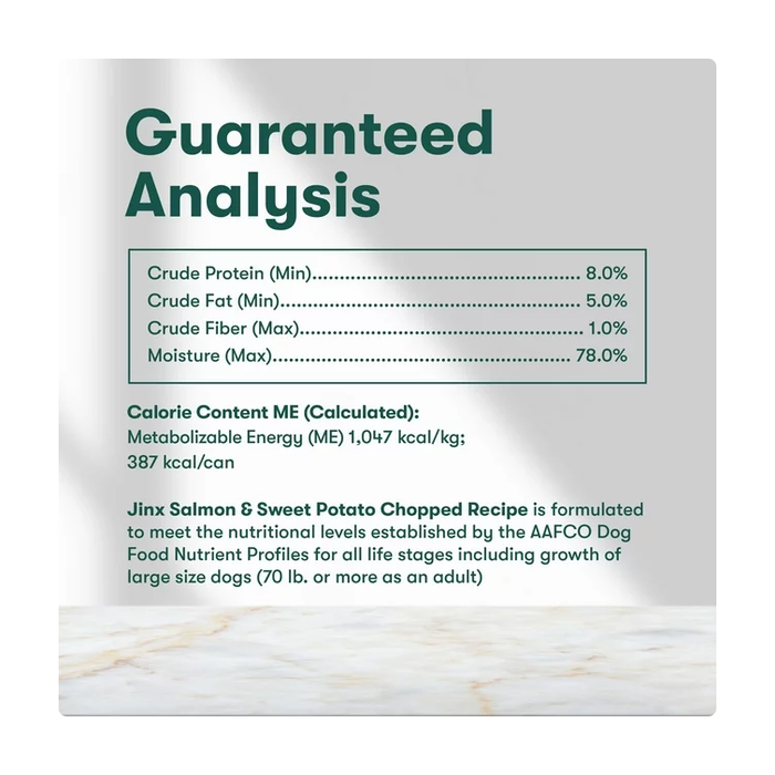 Product image of Jinx Chopped Salmon & Chicken Recipe Natural Wet Dog Food, Grain-Free, 13 oz.