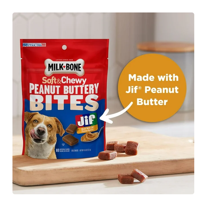 Product image of Milk-Bone Peanut Buttery Bites Soft Dog Treats With Jif Peanut Butter, 4.5-Oz
