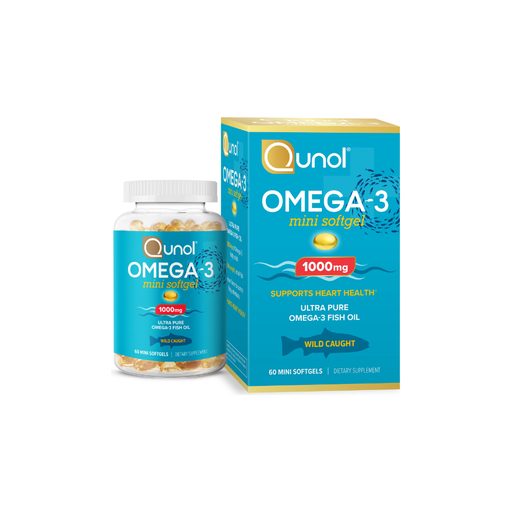 Product image of Qunol Mini Omega-3 Fish Oil (60 count) Heart Health Support With 1000mg Wild Caught Omega-3 Fatty Acids (Including EPA & DHA)