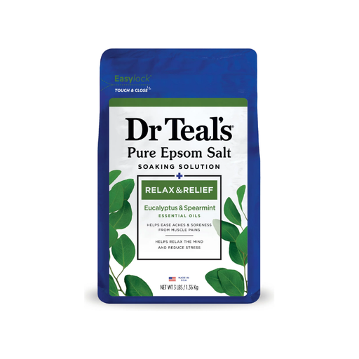 Product image of Dr Teal's Pure Epsom Salt Soaking Solution, Relax & Relief with Eucalyptus Spearmint, 3 lb