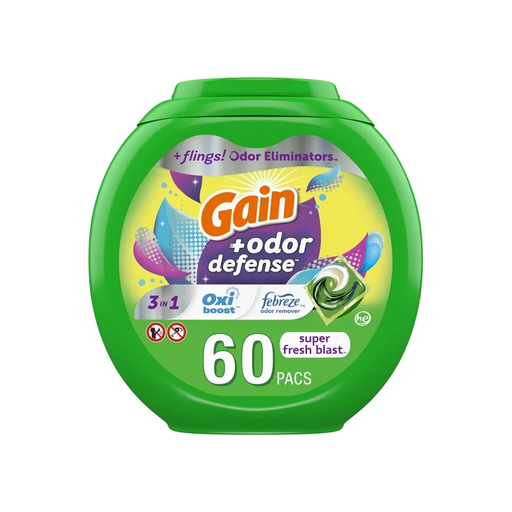 Product image of Gain Flings HE Compatible Super Fresh 3-in-1 with Febreze and Oxi Odor Defense Liquid Laundry Detergent Pacs