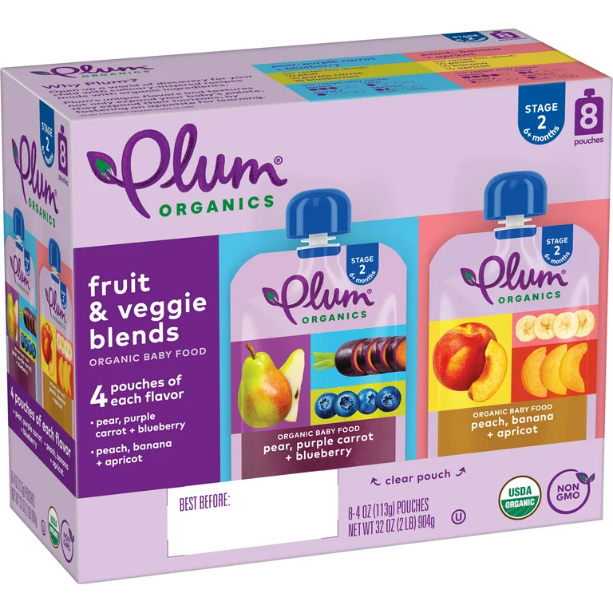 Product image of Plum Organics Stage 2 Organic Baby Food Pouches: Variety Pack - 4 oz, 8 Pack
