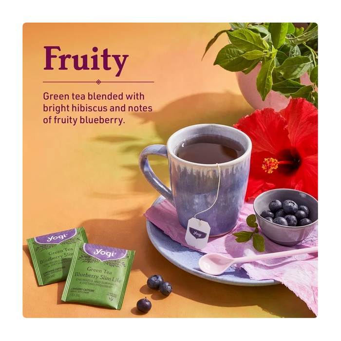 Yogi Tea Green Tea Blueberry Slim Life, Organic Green Tea Bags, 4 Boxes of 16