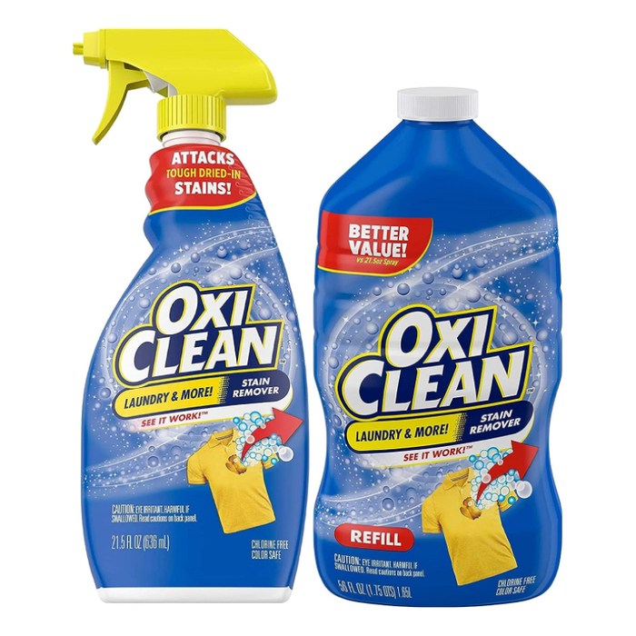 Product image of OxiClean Laundry Stain Remover Refill, 56 fl oz + OxiClean Laundry Stain Remover Spray, 21.5 fl oz  Bundle Pack