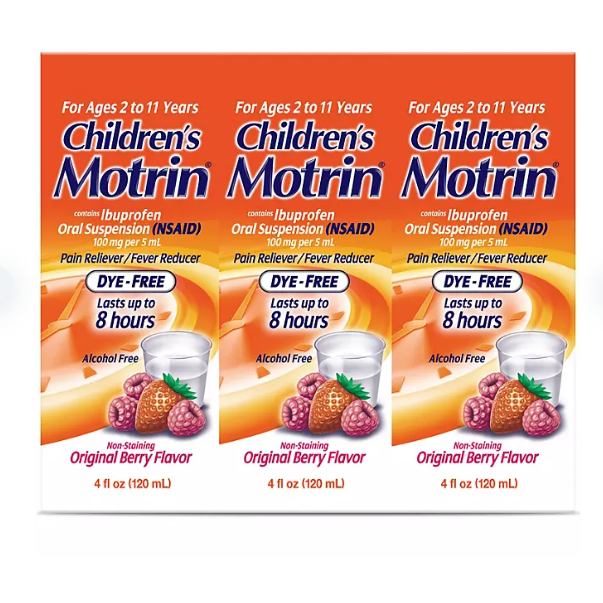 Product image of Children's Motrin Ibuprofen Kids Medicine, Berry Flavor, 3 x 4 fl. oz.